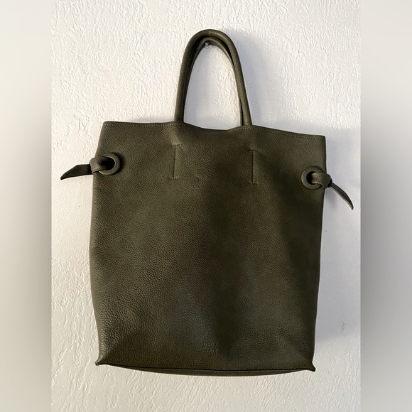 Deux Lux Raw Leather Tote Large Olive Green - Picture 1 of 6